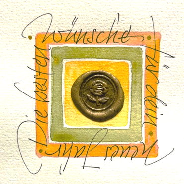 Eine Grußkarte mit Schriftbeispiel "Abseits der Zeile"